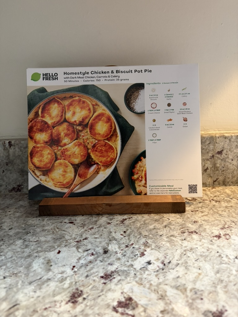 Wood recipe holder in use